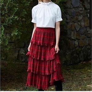 NWT ANTONIO MELANI  Katrina Plaid Print Ruffle Tiered A-Line Midi Skirt